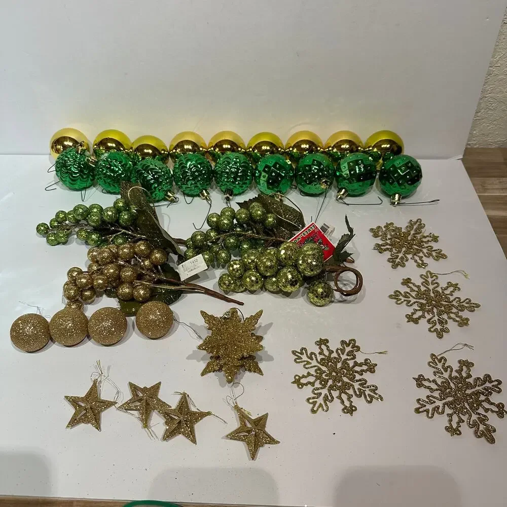 35 piece Shatterproof Christmas Ornaments Gold Green Grapes Holiday Decorations